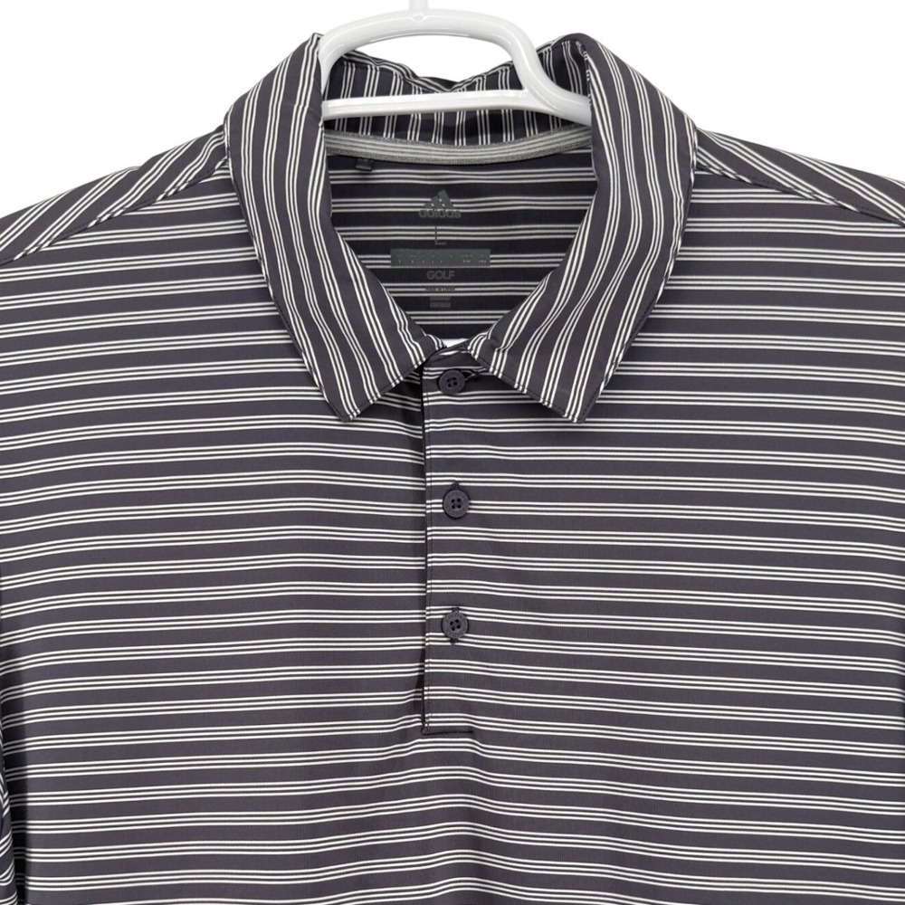 Adidas Golf Mens Large Polo Shirt Grey White Striped Innisbrook Short Sleeve L